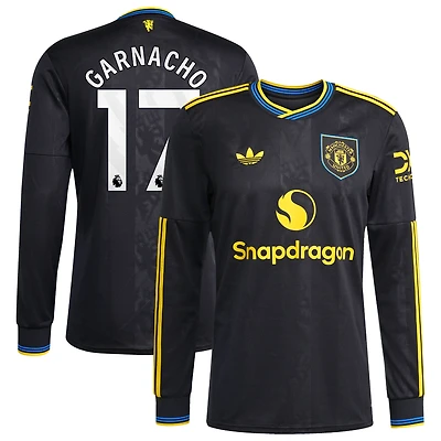 Men's adidas Alejandro Garnacho Black Manchester United 2025/26 Third Replica Long Sleeve Player Jersey