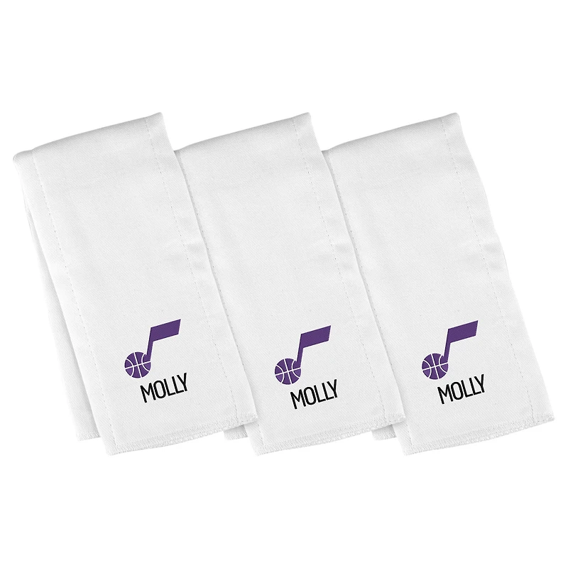 Infant Chad & Jake White Utah Jazz Personalized Burp Cloth Three-Pack Set