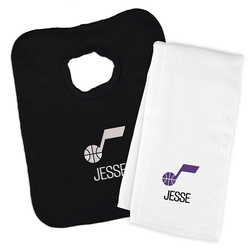 Infant Chad & Jake Black Utah Jazz Personalized Bib & Burp Cloth Set