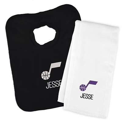 Infant Chad & Jake  Black Utah Jazz Personalized Bib & Burp Cloth Set