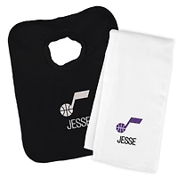 Infant Chad & Jake  Black Utah Jazz Personalized Bib & Burp Cloth Set