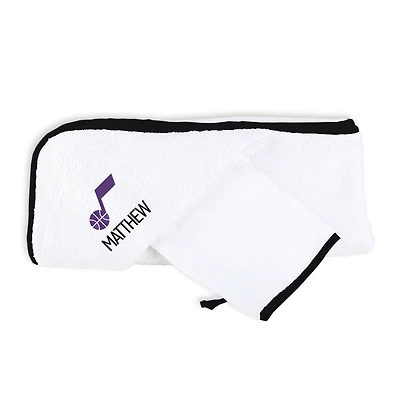 Infant Chad & Jake  White Utah Jazz Personalized Hooded Towel & Mitt Set