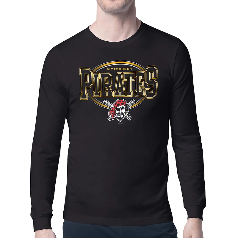 Men's Starter Black Pittsburgh Pirates Team Track Graphic Long Sleeve T-Shirt