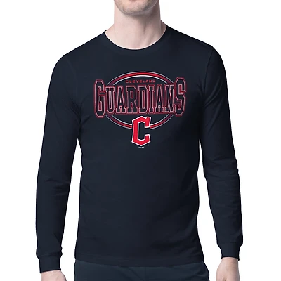 Men's Starter Navy Cleveland Guardians Team Track Graphic Long Sleeve T-Shirt