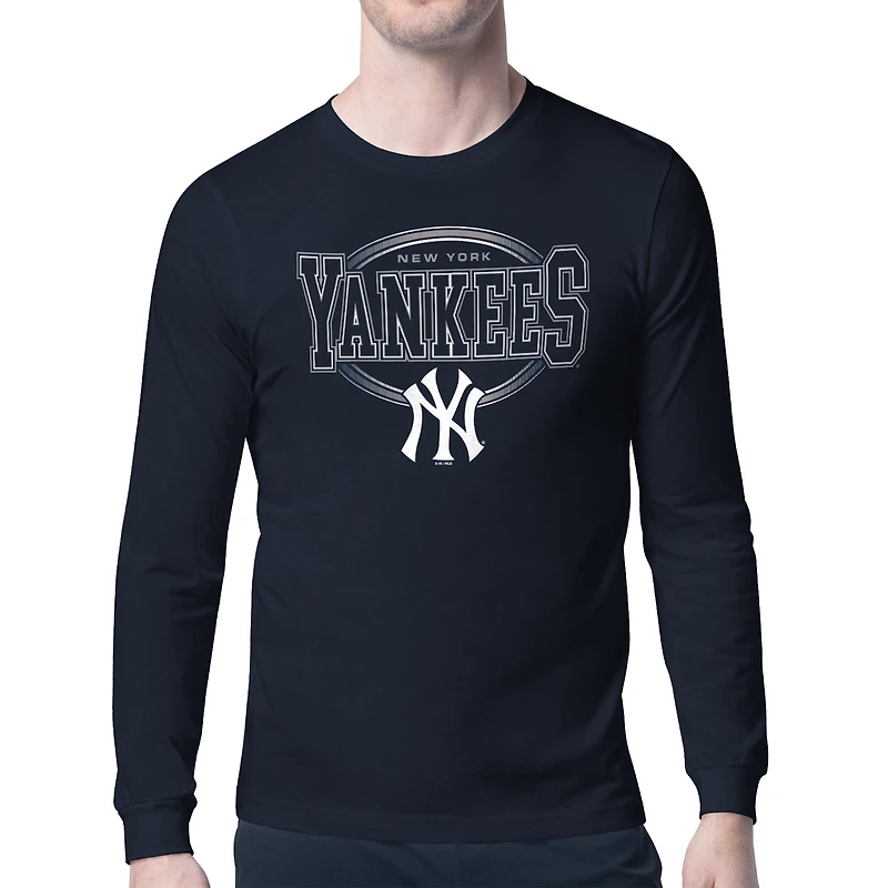 Men's Starter Navy New York Yankees Team Track Graphic Long Sleeve T-Shirt