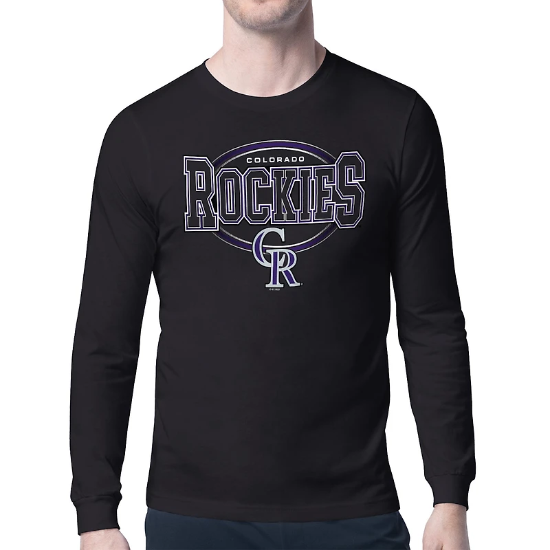 Men's Starter Black Colorado Rockies Team Track Graphic Long Sleeve T-Shirt