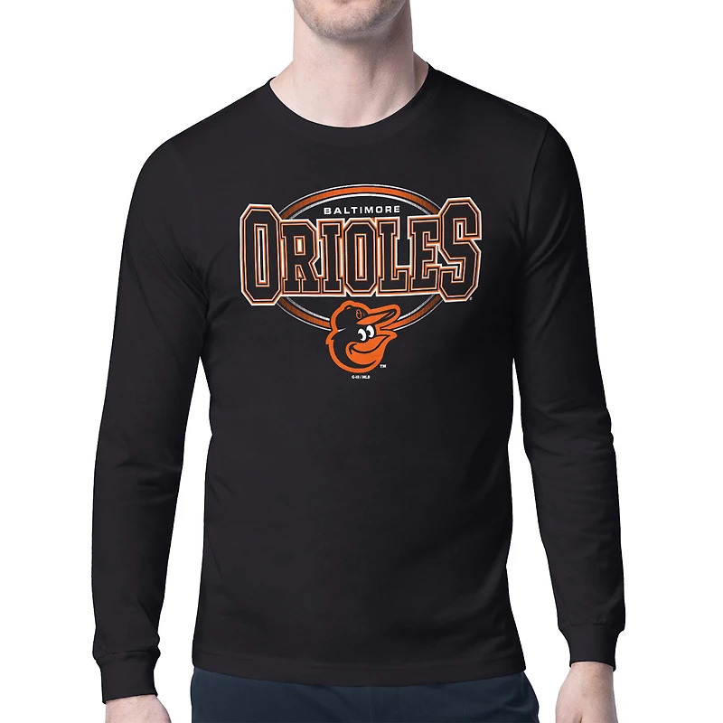 Men's Starter Black Baltimore Orioles Team Track Graphic Long Sleeve T-Shirt