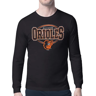 Men's Starter Black Baltimore Orioles Team Track Graphic Long Sleeve T-Shirt