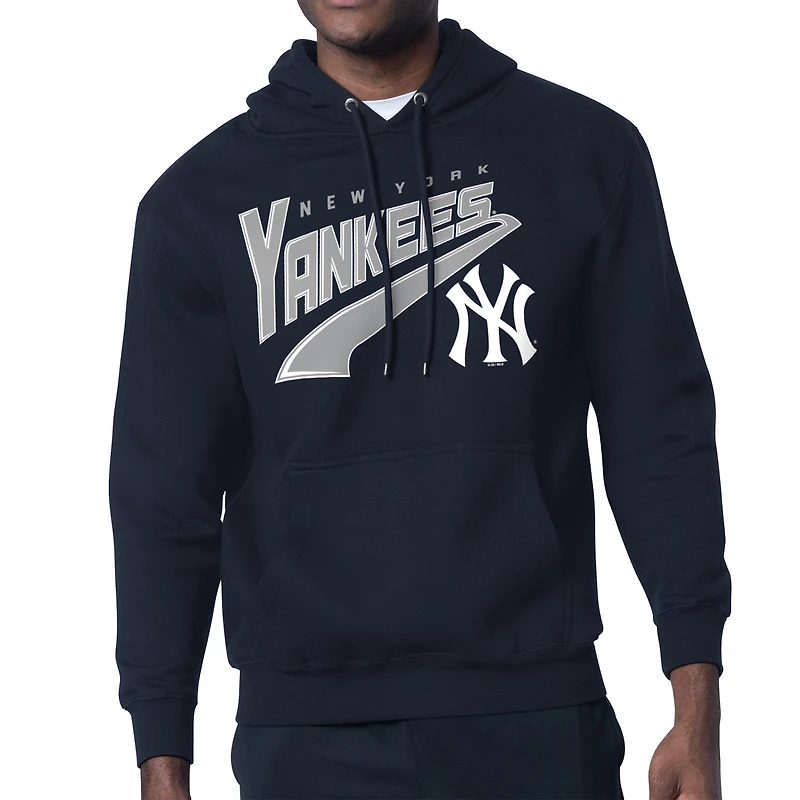 Men's Starter Navy New York Yankees Modern Tailsweep Fleece Tri-Blend Pullover Hoodie