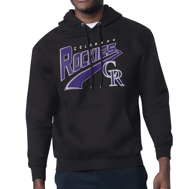 Men's Starter Black Colorado Rockies Modern Tailsweep Fleece Tri-Blend Pullover Hoodie