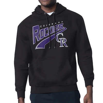 Men's Starter Black Colorado Rockies Modern Tailsweep Fleece Tri-Blend Pullover Hoodie