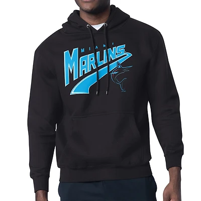 Men's Starter Black Miami Marlins Modern Tailsweep Fleece Tri-Blend Pullover Hoodie