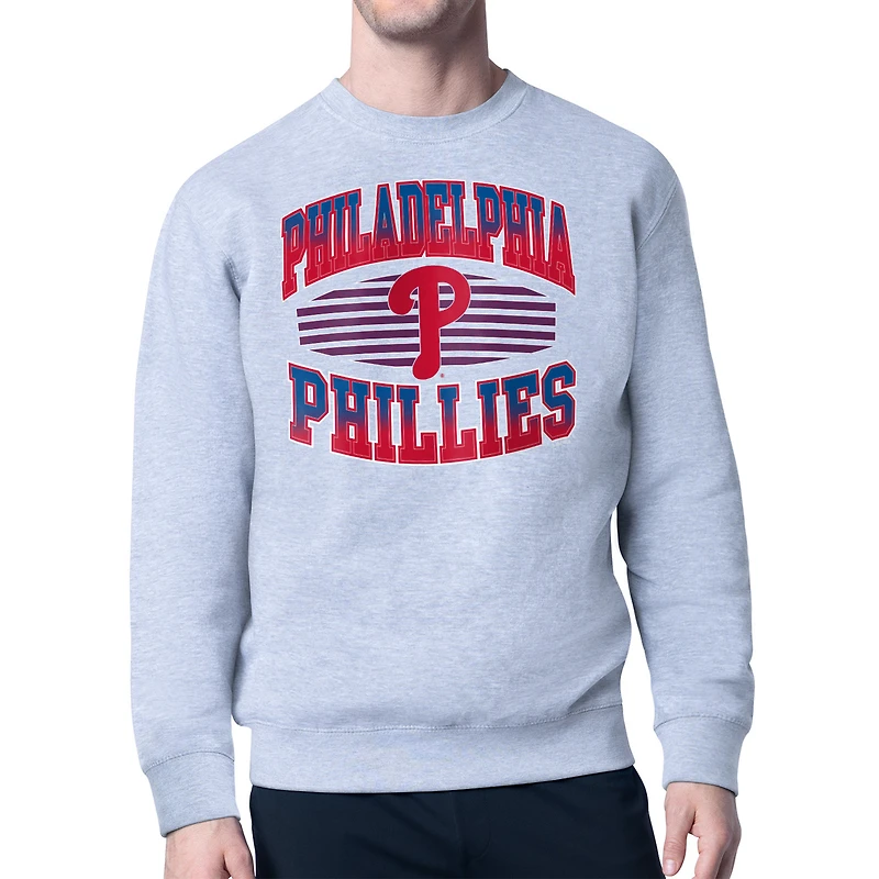 Men's Starter Heather Gray Philadelphia Phillies Team Grit Graphic Fleece Pullover Sweatshirt