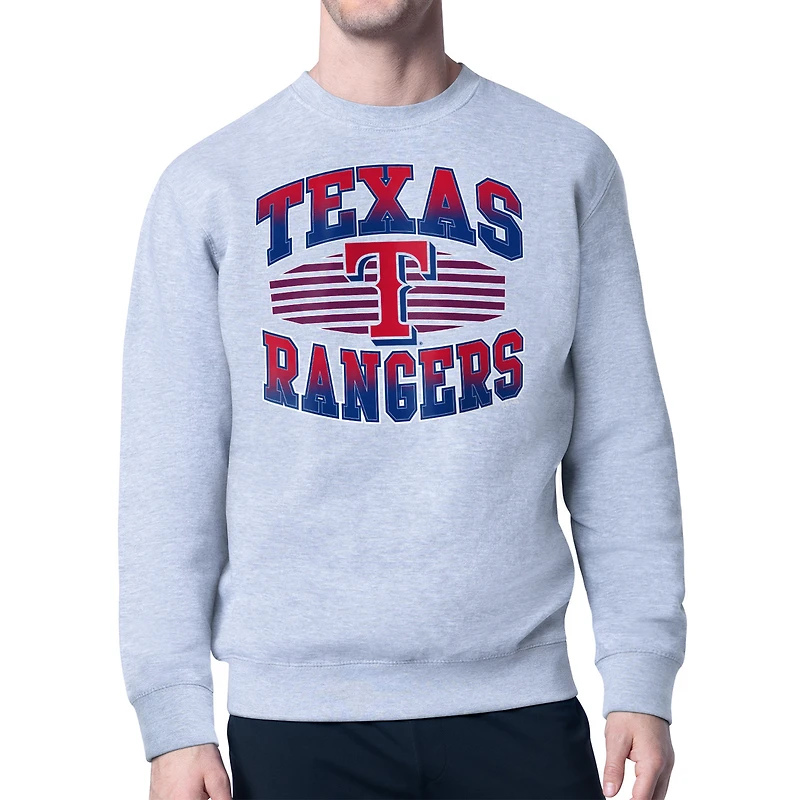 Men's Starter Heather Gray Texas Rangers Team Grit Graphic Fleece Pullover Sweatshirt