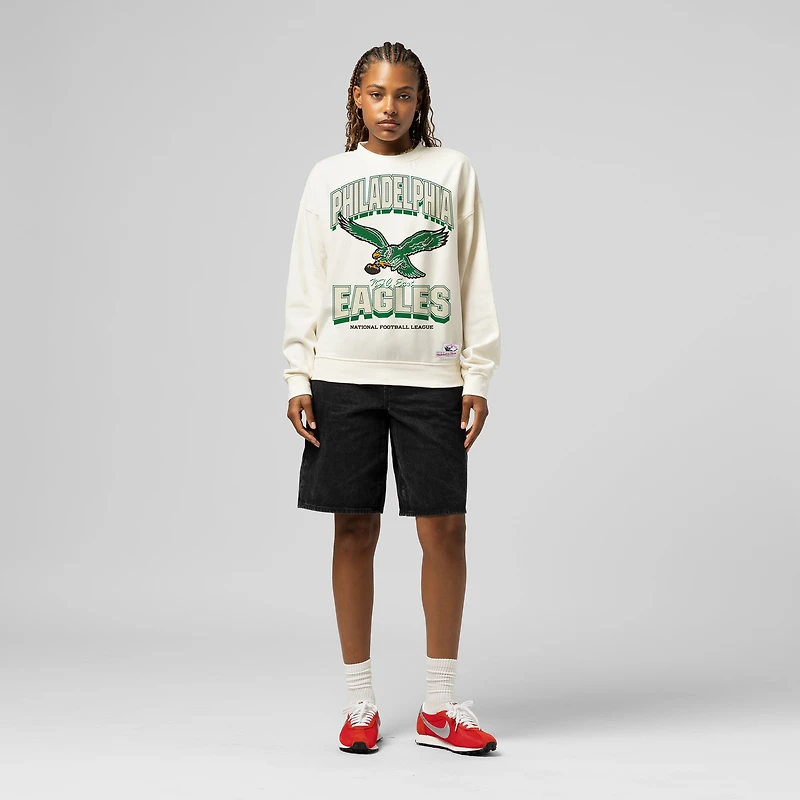 Women's  Mitchell & Ness  Cream Philadelphia Eagles Tonal Arch Sweatshirt