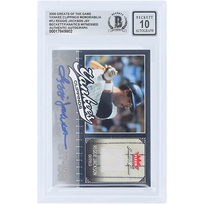 Reggie Jackson New York Yankees Autographed 2006 Fleer Greats of the Game Yankee Clippings Memorabilia Jersey Relic #NYY-RJ Beckett Fanatics Witnessed Authenticated 10 Card