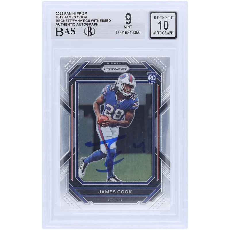 James Cook Buffalo Bills Autographed 2022 Panini Prizm #319 Beckett Fanatics Witnessed Authenticated 9/10 Rookie Card