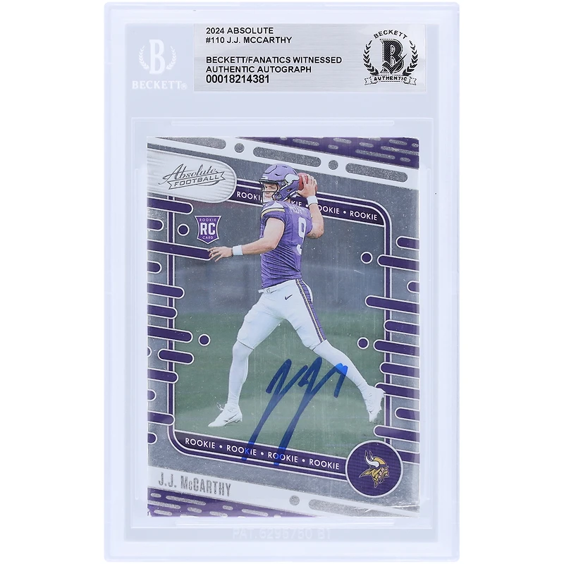 J.J. McCarthy Minnesota Vikings Autographed 2024 Panini Absolute #110 Beckett Fanatics Witnessed Authenticated Rookie Card