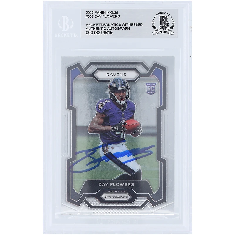 Zay Flowers Baltimore Ravens Autographed 2023 Panini Prizm #307 Beckett Fanatics Witnessed Authenticated Rookie Card