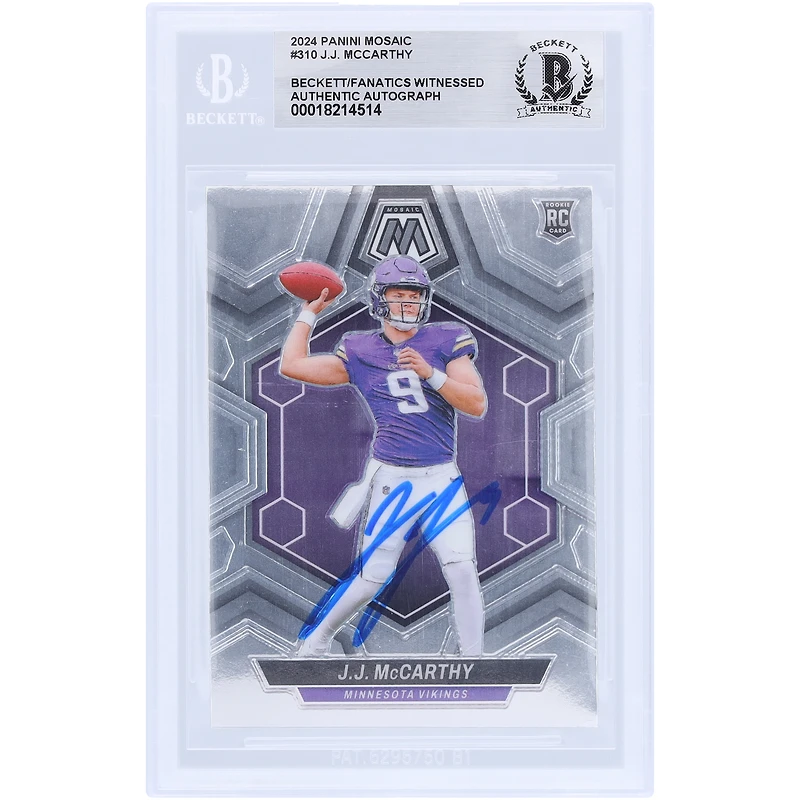 J.J. McCarthy Minnesota Vikings Autographed 2024 Panini Mosaic #310 Beckett Fanatics Witnessed Authenticated Rookie Card