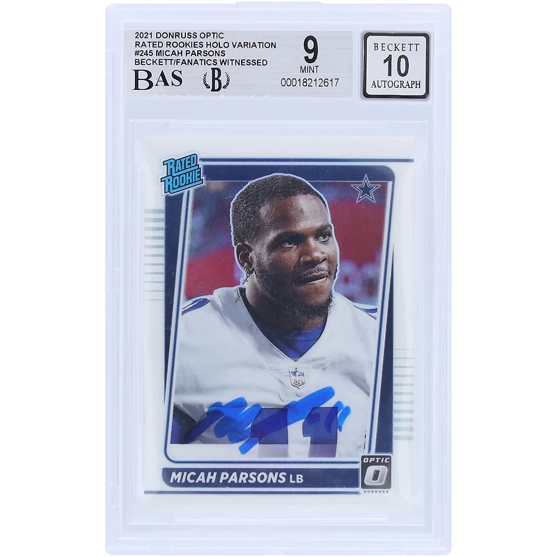 Micah Parsons Dallas Cowboys Autographed 2021 Panini Donruss Optic Holo Variation #245 Beckett Fanatics Witnessed Authenticated /10 Rookie Card