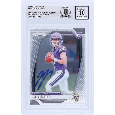 J.J. McCarthy Minnesota Vikings Autographed 2024 Panini Prizm #400 Beckett Fanatics Witnessed Authenticated 10 Rookie Card