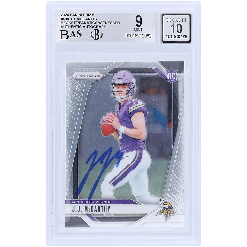J.J. McCarthy Minnesota Vikings Autographed 2024 Panini Prizm #400 Beckett Fanatics Witnessed Authenticated 9/10 Rookie Card