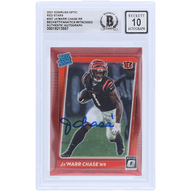 Ja'Marr Chase Cincinnati Bengals Autographed 2021 Panini Donruss Optic Red Stars #207 Beckett Fanatics Witnessed Authenticated 10 Rookie Card