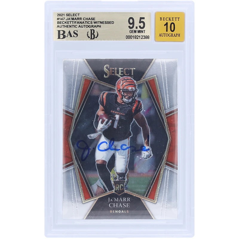 Ja'Marr Chase Cincinnati Bengals Autographed 2021 Panini Select Premier Level #147 Beckett Fanatics Witnessed Authenticated 9.5/10 Rookie Card