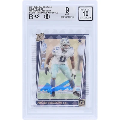 Micah Parsons Dallas Cowboys Autographed 2021 Panini Clearly Donruss Holo Rated Rookie Logo #95 Beckett Fanatics Witnessed Authenticated 9/10 Rookie Card