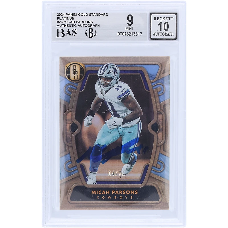 Micah Parsons Dallas Cowboys Autographed 2024 Panini Gold Standard Platinum #26 #/75 Beckett Fanatics Witnessed Authenticated 9/10 Card