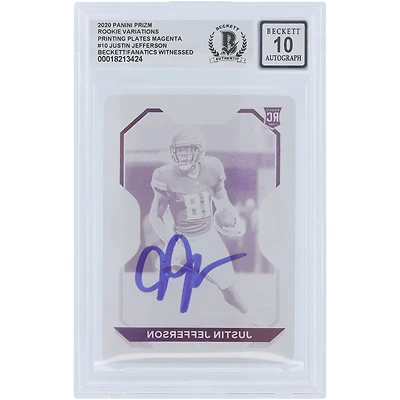 Justin Jefferson Minnesota Vikings Autographed 2020 Panini Prizm Rookie Variation Magenta Printing Plate #10 #1/1 Beckett Fanatics Witnessed Authenticated 10 Rookie Card