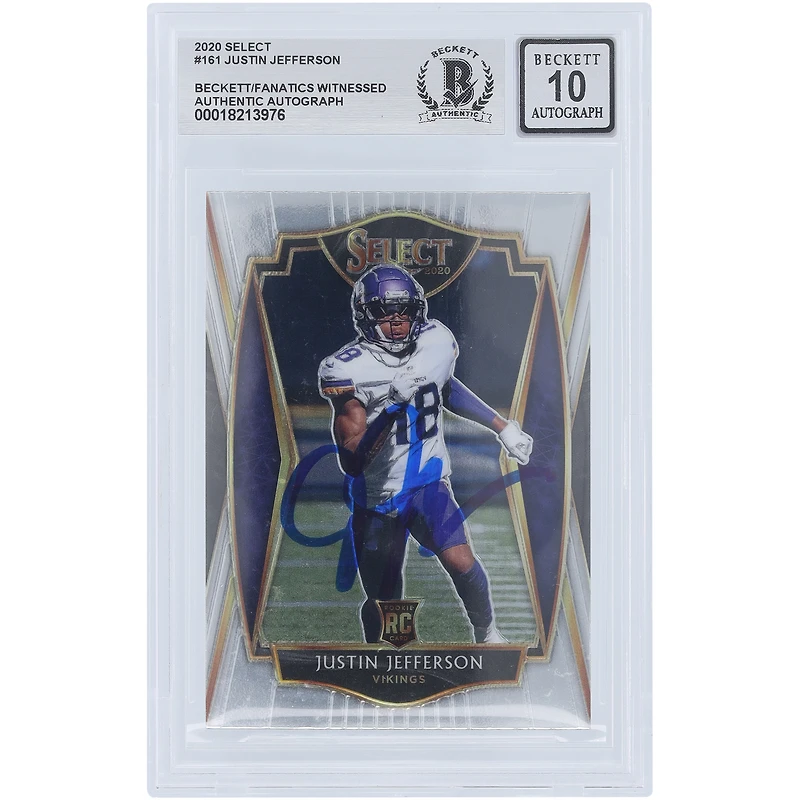 Justin Jefferson Minnesota Vikings Autographed 2020 Panini Select Premier Level #161 Beckett Fanatics Witnessed Authenticated 10 Rookie Card