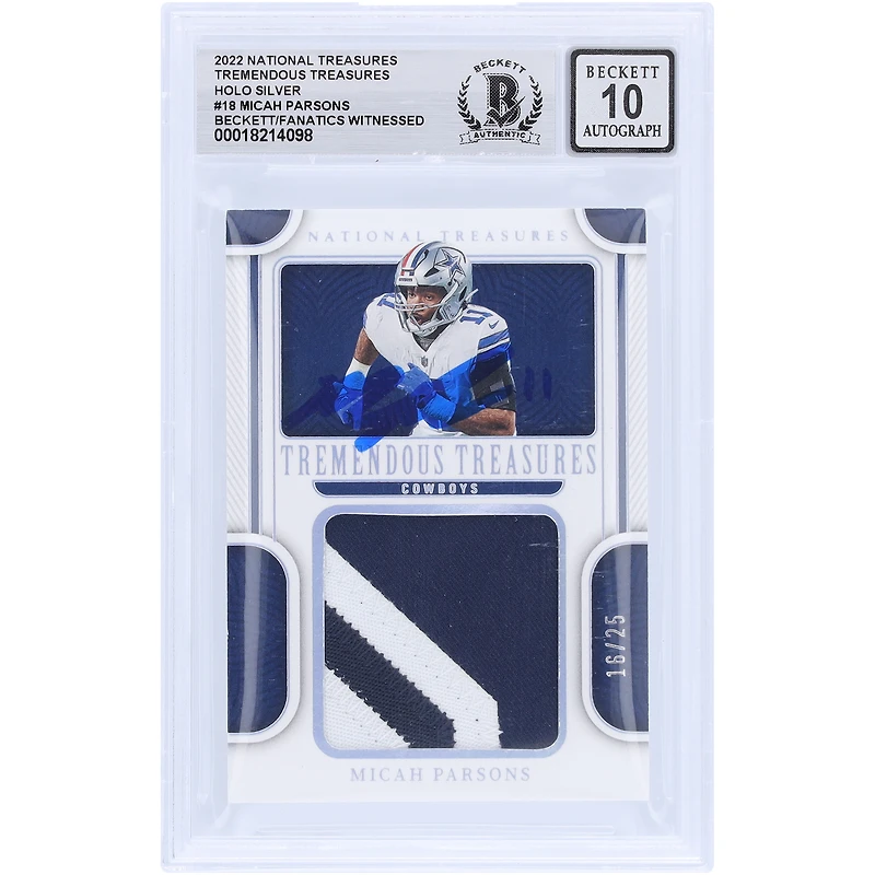 Micah Parsons Dallas Cowboys Autographed 2022 Panini National Treasures Holo Silver Tremendous Treasures Two-Color Relic #TRE-MPA #/25 Beckett Fanatics Witnessed Authenticated 10 Card