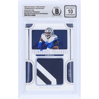 Micah Parsons Dallas Cowboys Autographed 2022 Panini National Treasures Holo Silver Tremendous Treasures Two-Color Relic #TRE-MPA #/25 Beckett Fanatics Witnessed Authenticated 10 Card