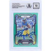 Puka Nacua Los Angeles Rams Autographed 2023 Panini Prizm Green Wave Prizm #357 Beckett Fanatics Witnessed Authenticated 10 Rookie Card