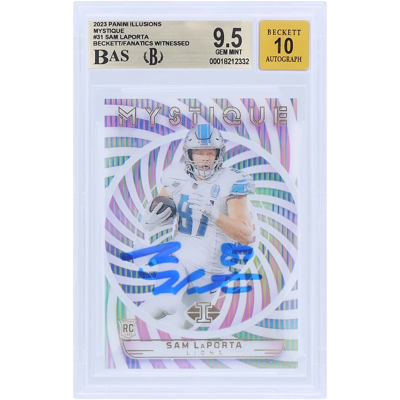 Sam LaPorta Detroit Lions Autographed 2023 Panini Illusions Mystique #31 Beckett Fanatics Witnessed Authenticated 9.5/10 Rookie Card