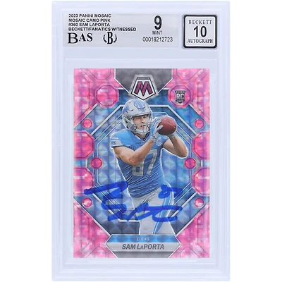 Sam LaPorta Detroit Lions Autographed 2023 Panini Mosaic Camo Pink #360 Beckett Fanatics Witnessed Authenticated 9/10 Rookie Card