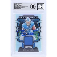 Sam LaPorta Detroit Lions Autographed 2023 Panini Prizm Rookie Gear Relic #RG-SL Beckett Fanatics Witnessed Authenticated 10 Rookie Card