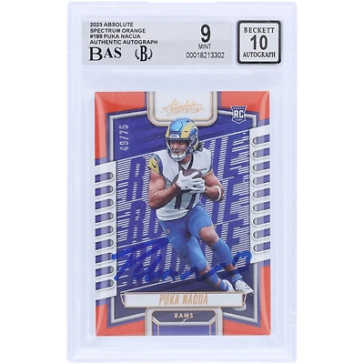 Puka Nacua Los Angeles Rams Autographed 2023 Panini Absolute Spectrum Orange #189 #/75 Beckett Fanatics Witnessed Authenticated 9/10 Rookie Card