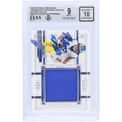 Puka Nacua Los Angeles Rams Autographed 2023 Panini National Treasures Tremendous Treasures Rookies Relic #TTR-PNA #/49 Beckett Fanatics Witnessed Authenticated 9/10 Rookie Card