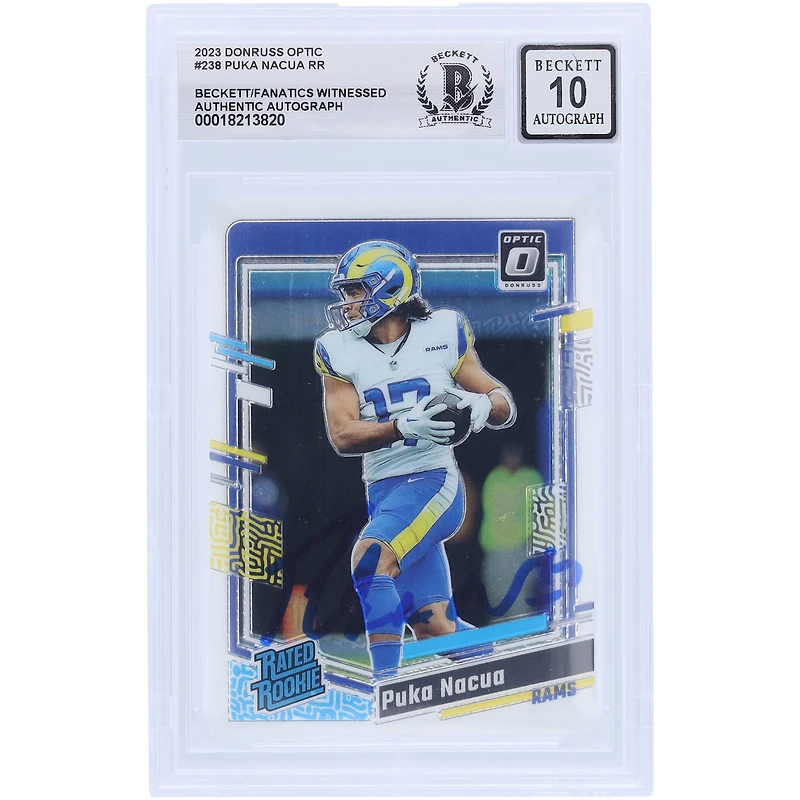 Puka Nacua Los Angeles Rams Autographed 2023 Panini Donruss Optic #238 Beckett Fanatics Witnessed Authenticated 10 Rookie Card