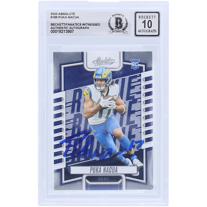 Puka Nacua Los Angeles Rams Autographed 2023 Panini Absolute #189 Beckett Fanatics Witnessed Authenticated /10 Rookie Card