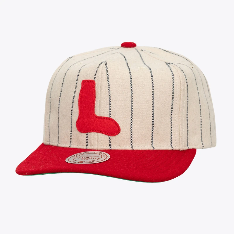 Unisex Mitchell & Ness Cream Boston Red Sox Vintage Ground Melton Wool Pinstripe Adjustable Hat