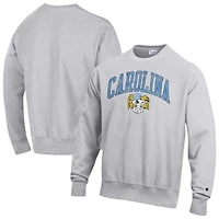 Men's Champion Gray North Carolina Tar Heels Distressed Arch Over Logo Reverse Weave Crew Neck Sweatshirt