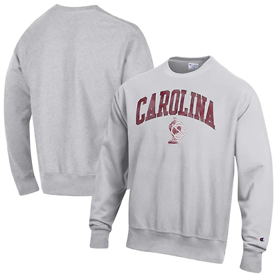 Men's Champion Gray South Carolina Gamecocks Distressed Arch Over Logo Reverse Weave Crew Neck Sweatshirt