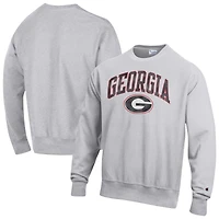 Men's Champion Gray Georgia Bulldogs Distressed Arch Over Logo Reverse Weave Crew Neck Sweatshirt