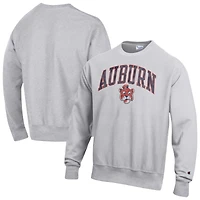 Men's Champion Gray Auburn Tigers Distressed Arch Over Logo Reverse Weave Crew Neck Sweatshirt