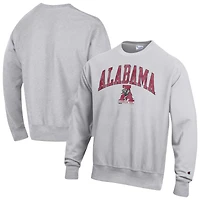 Men's Champion Gray Alabama Crimson Tide Distressed Arch Over Logo Reverse Weave Crew Neck Sweatshirt