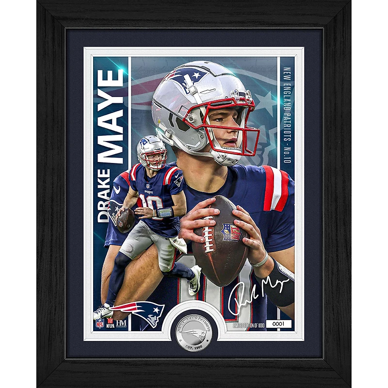 Highland Mint Drake Maye New England Patriots 13" x 16" Silver Coin Photo Mint